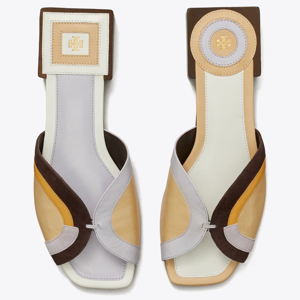 Tory Burch $348 Marquetry Slide Sandals Tan Peachy Lavender MANY SIZES